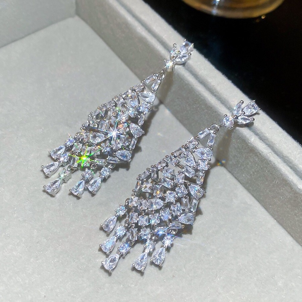 Crystal Chandelier Dangle Earrings - Silver Tone